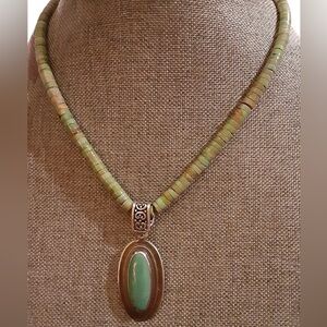 Native American Ronald Chavez Green Turquoise Sterling Silver Pendant Necklace